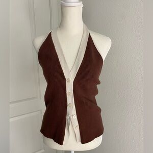 Abercrombie & Fitch Brown and Cream Halter Sweater Vest Size XS